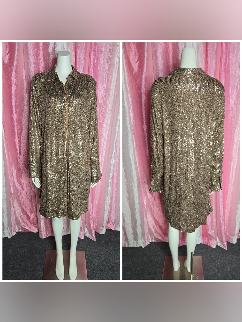 Intempo Gold Bronze Sequin Lined Long Sleeve Party Jacket Size 1X